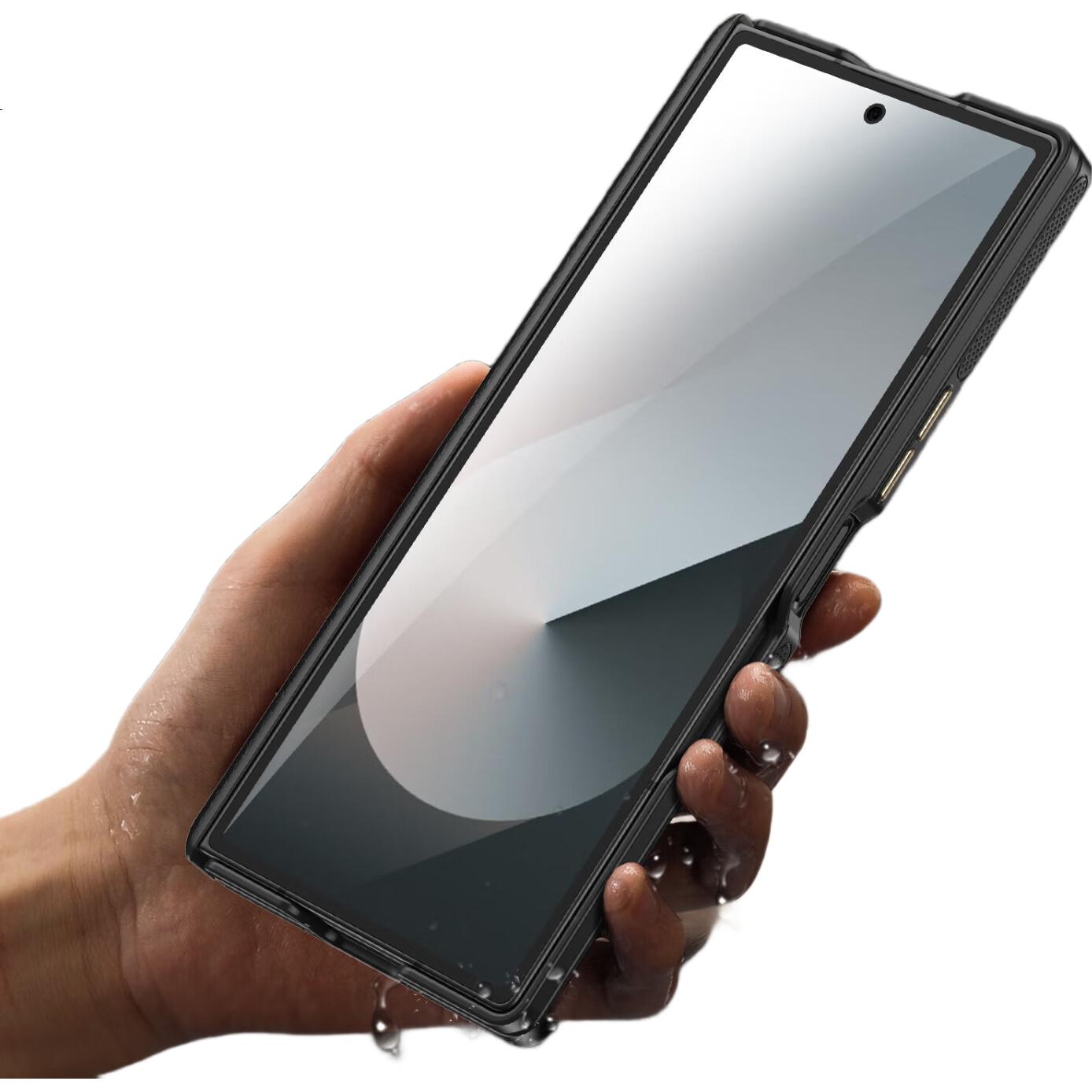 Чехол для Samsung Galaxy Z Fold6 Aimeichen, защита с двух сторон, центральная ось, кожаный чехол премиум-класса с магнитом, серый
