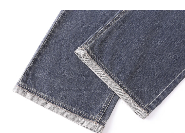 Demana Selected Cloud Cotton Spring Mid-High Waist Hand-Washed Straight Wide-Leg Color-Block Women's Jeans for Petite 13