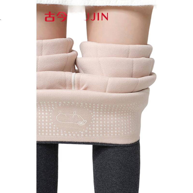 GUJIN Women's Wool Cotton Thermal Pants, Fleece-Lined Thickened High-Waist Slimming Leggings, Autumn Winter Warm Cotton Trousers