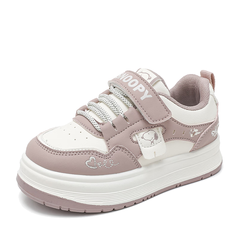 SNOOPY 2026 Spring Kids Lightweight Velcro Sneakers Girls School Casual Sports Shoes 0020 Beige/Purple Size 34