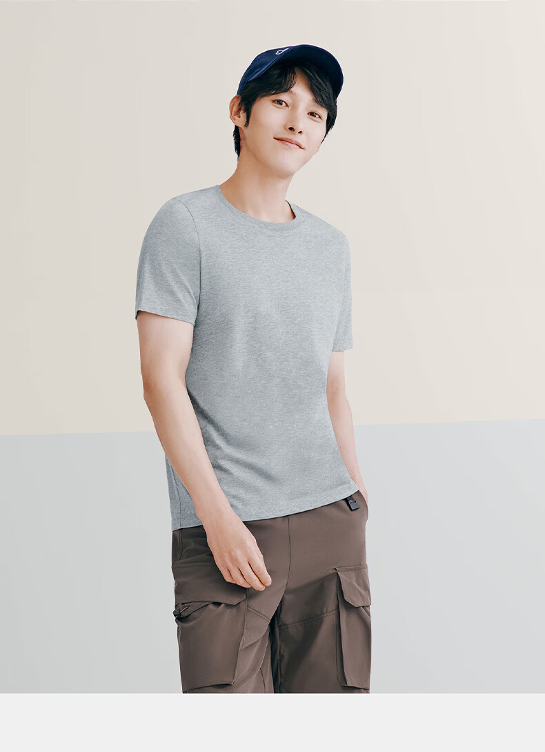 Threegun [Pure Cotton Breathable] Men's T-Shirt Round Neck Short Sleeve Casual Basic Top 7