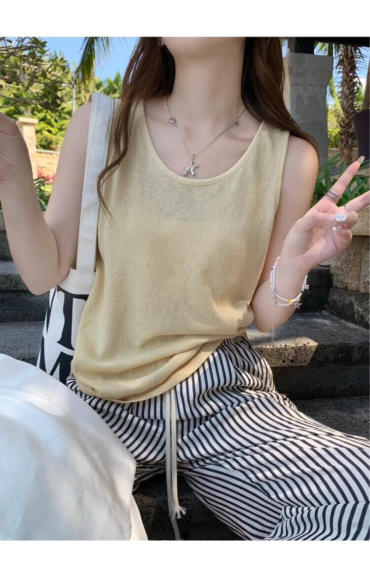 Langsha Women's Spring New Cotton Wide Strap Camisole Loose Sleeveless T-Shirt Top 16