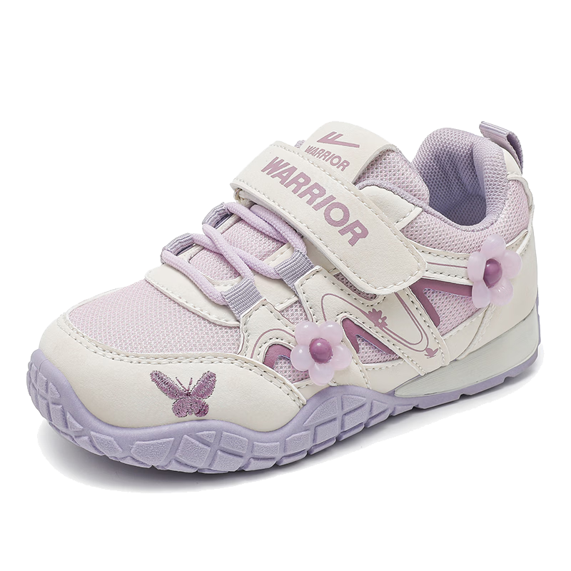 Warrior Kids Shoes 2026 Spring Autumn Children's Sports Shoes Outdoor Running Shoes for Older Children Girls Casual Shoes WZ-2092 Beige Purple Size 34