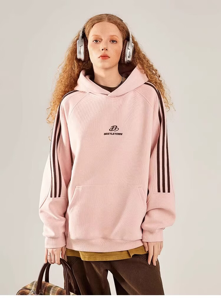 BEETLE TOWN American Style Striped Gray Raglan Sleeve Sweatshirt Women Spring New Versatile Couple Top Heather Gray M 14