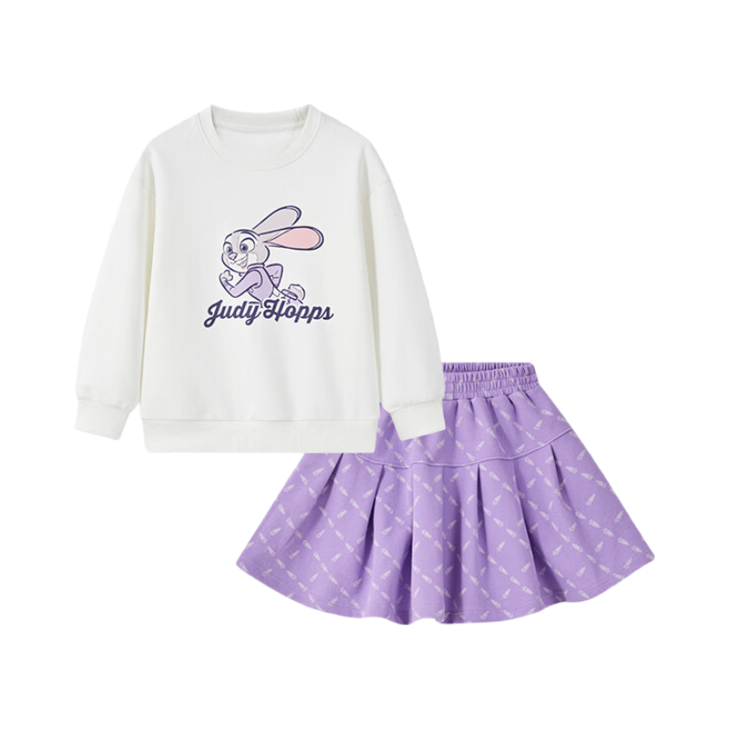 Disney Bunny Police Girl Spring Autumn 2026 New Stylish Kids Sweatshirt Skirt Sports Casual Set