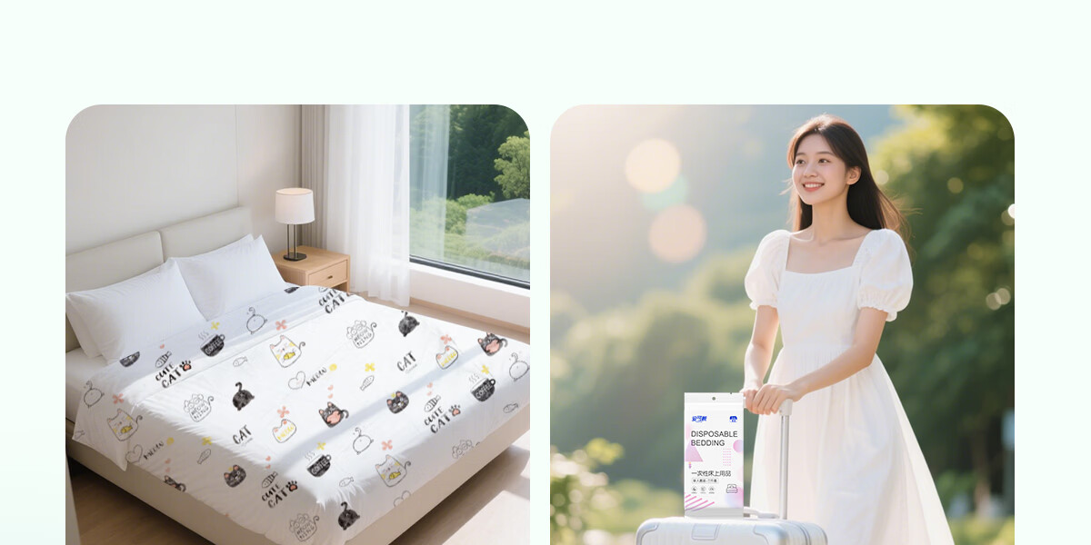 Ankexin Disposable Bedding Four-Piece Set Cartoon Travel Hotel Portable Thickened Tear-Resistant Double Bedding Set 24