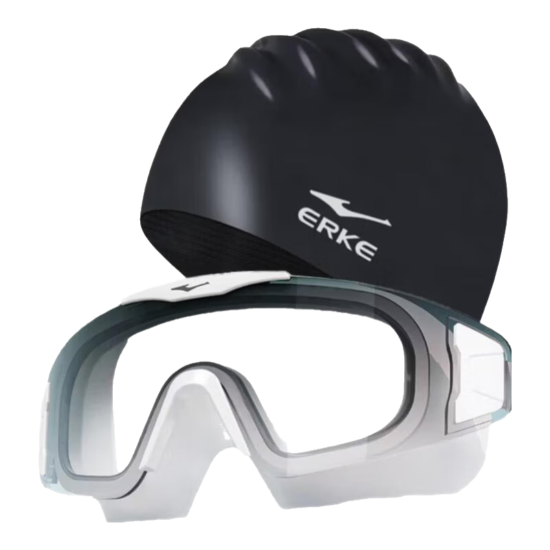 ERKE Unisex Large Frame HD Waterproof Anti-Fog Frameless Diving Swimming Goggles with Waterproof Swim Cap Set