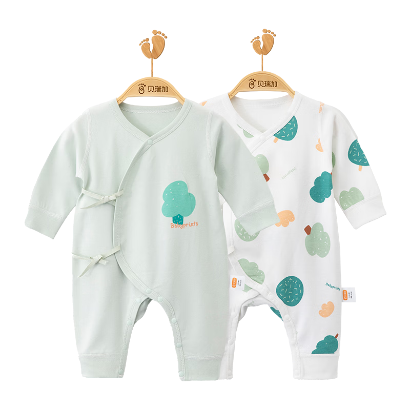 Babyprints Newborn Onesie 2-Pack Long Sleeve Pure Cotton Cartoon Belly Protection Romper for Baby Boys And Girls, Green 59