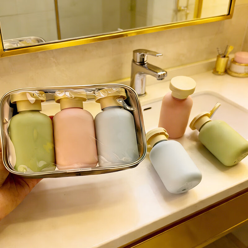 Kelorock Travel Refillable Bottles Waterproof Toiletry Bag Portable Press Dispenser Bottles for Shampoo and Shower Gel