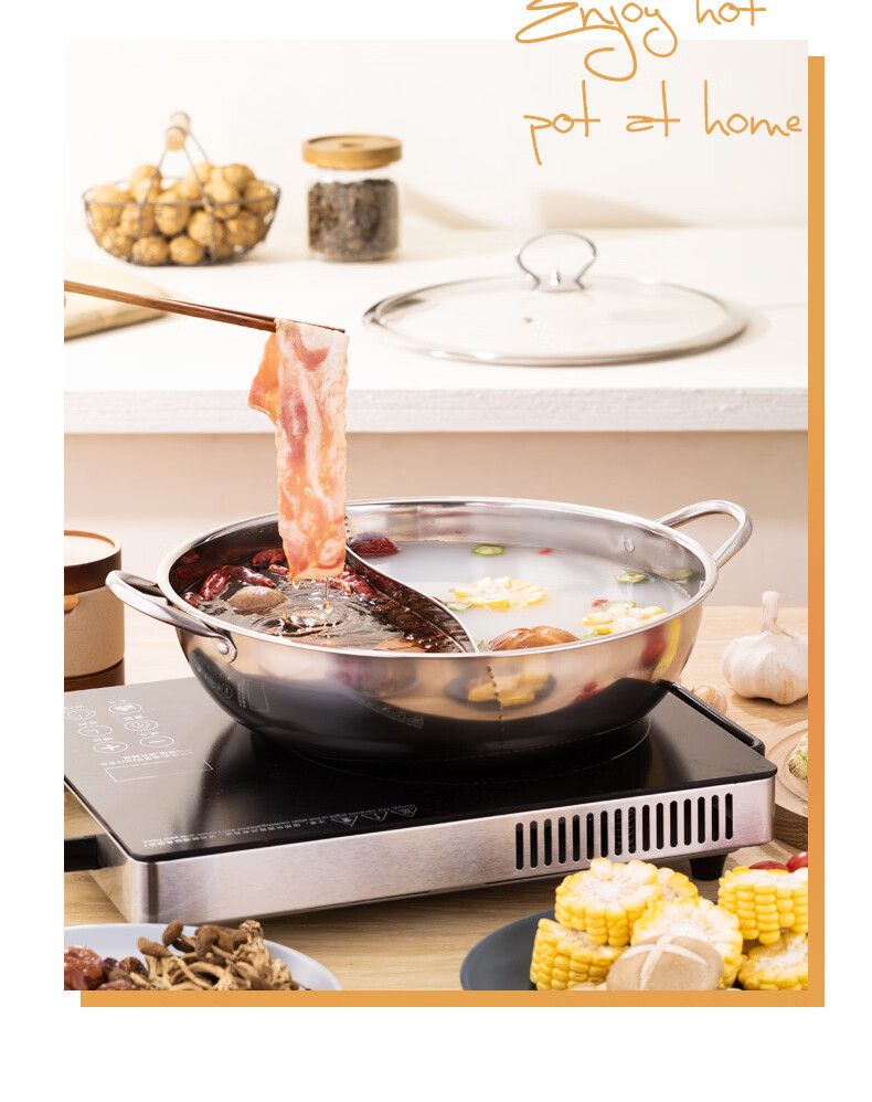 Chufang An Yuanyang Hot Pot Thick Stainless Steel Large Capacity Soup Pot 34cm Compatible with Induction Cooker and Gas Stove 11