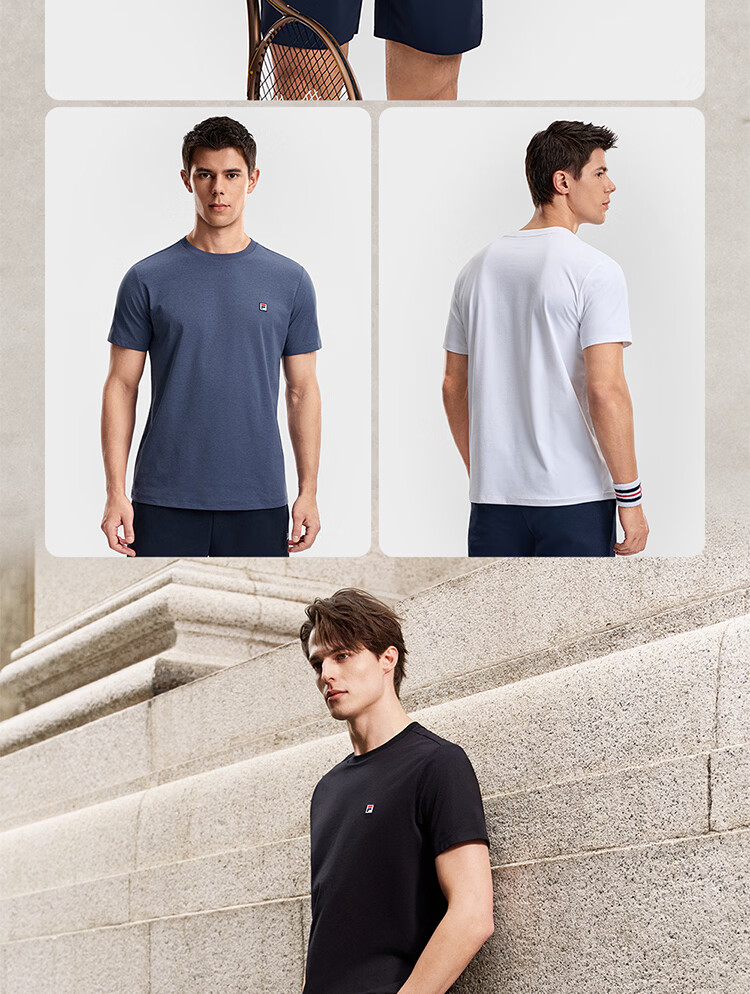 FILA Official Men's Short Sleeve T-Shirt 2026 Summer Tennis Moisture-Wicking Quick-Dry Knit Sun Protection Crew Neck Top 12
