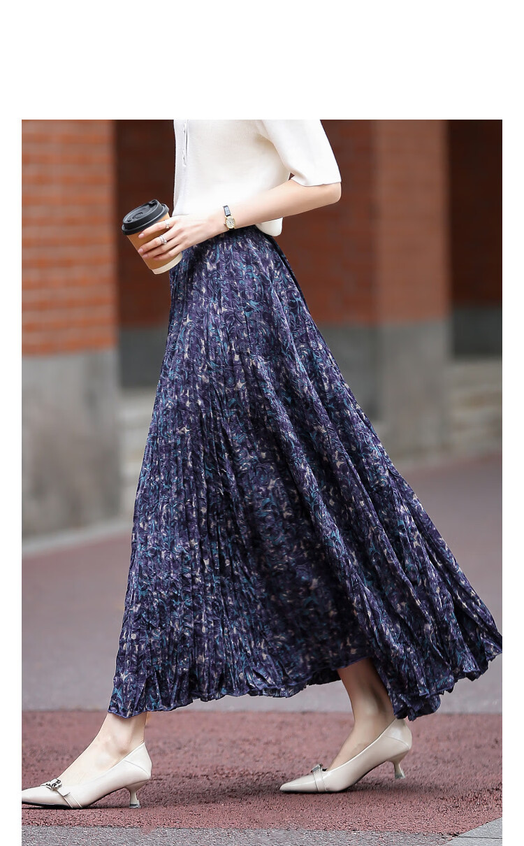 Demana "Crushed Ice Galaxy" Spring Socialite Private Elastic Waist Watermark Printed Pleated A-Line Women's Pleated Skirt 11