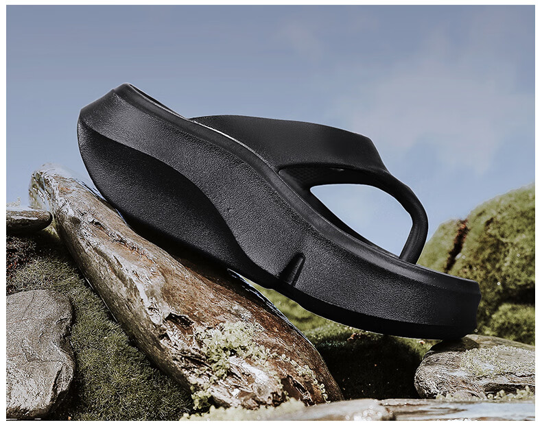 JEEP Women's New Herringbone Flip Flops Outdoor Casual Thick Sole Height Increasing 7cm Black Size 37-38 20