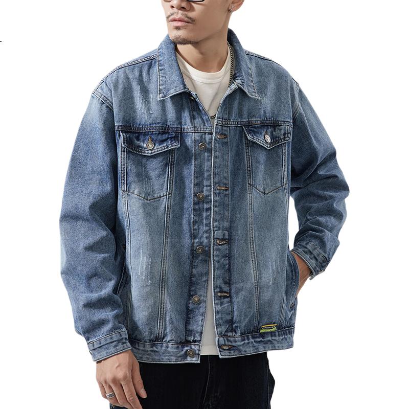 Pierre Cardin Men's Winter Denim Vintage Washed Retro High Street Workwear Casual Loose Jacket Blue 2XL