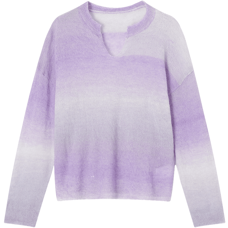 Demana [Green Mango Shaved Ice] Spring Tyndall V-Neck Irregular Gradient Sweater Loose Fit Petite Women's Knitwear