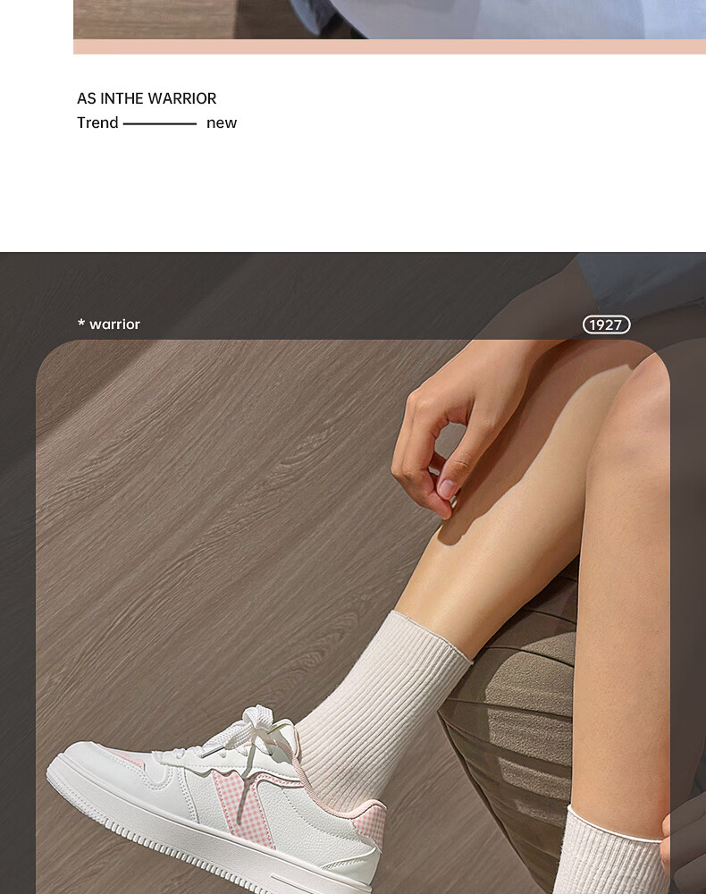 Warrior Official Women's Sneakers 2026 Summer New Breathable Versatile White Pink Shoes Women Size 39 12