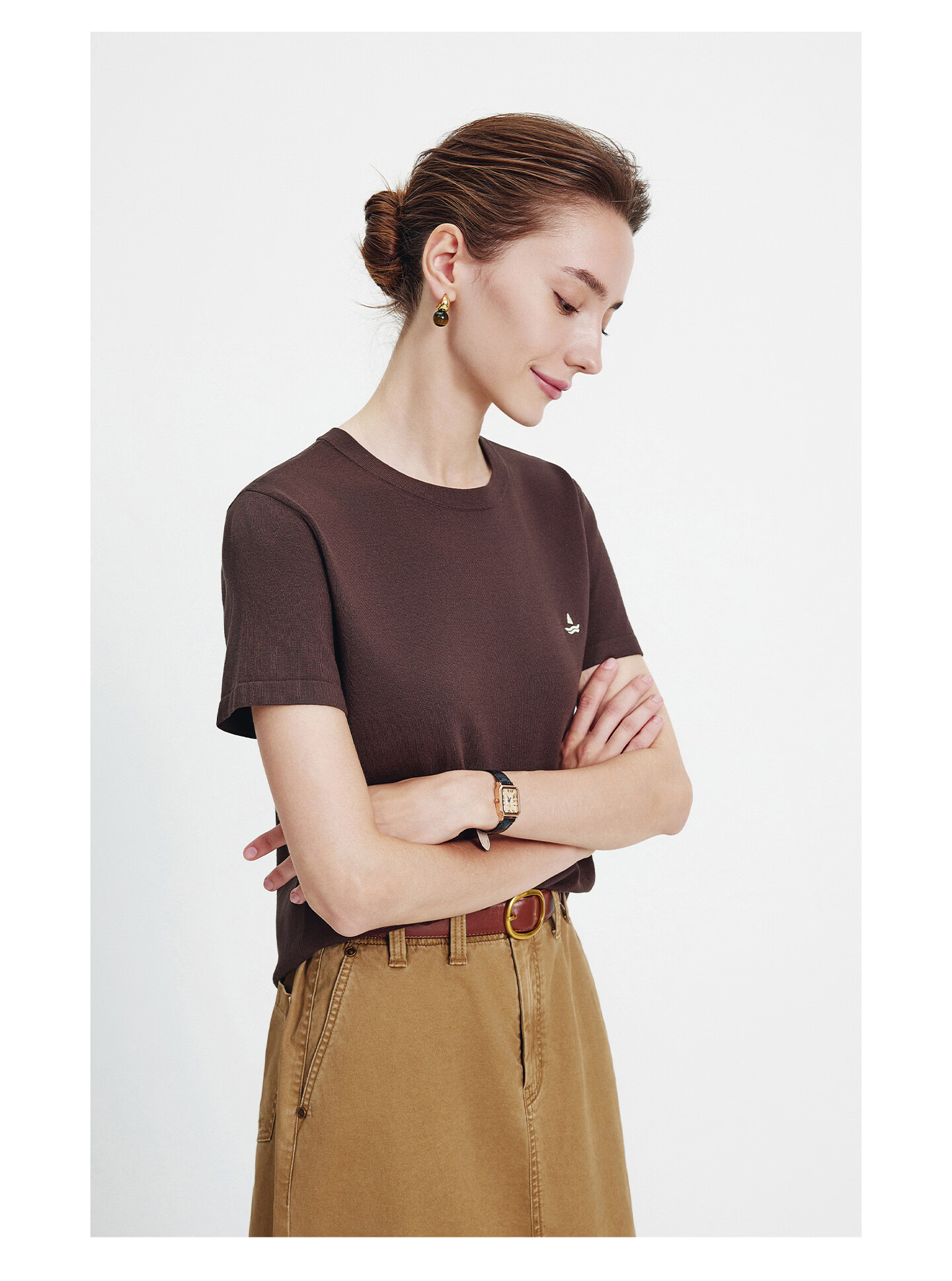 Navigare Small Sailboat Basic Short Sleeve T-Shirt Women 2026 New Round Neck Solid Color Knit Top 2325506507 73
