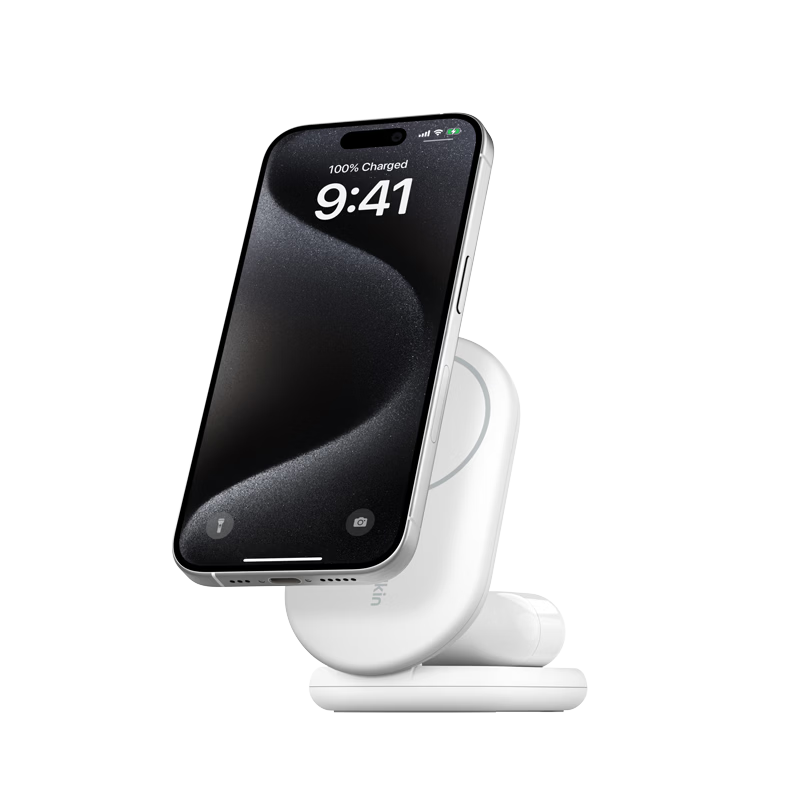 BELKIN Apple Wireless Charger, Qi2 Certified Magnetic Fast Charging, IPhone 15W Quick Charge, Compatible with MagSafe Rapid Charging, Panel-Style Two-In WIZ028 White