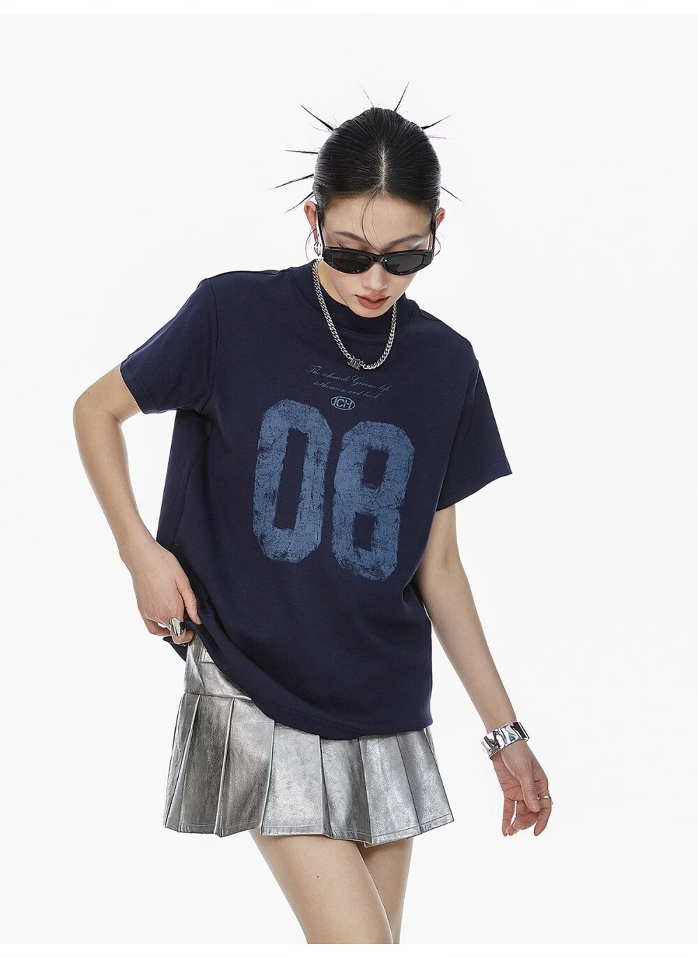 ICH MODE Women's American Slim Fit Shoulder T-Shirt 2026 Summer New Printed Short Sleeve Sports Top White L 25