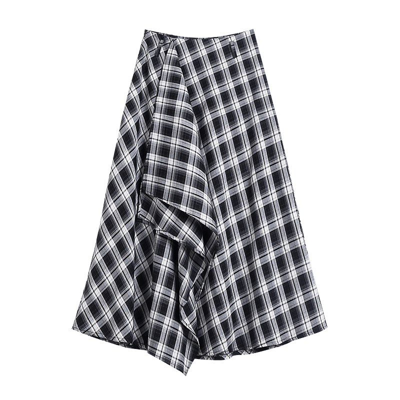 Demana [Hong Kong Style] Autumn Korean Design Irregular Ruffle Decor Mid-Length A-Line Women's Skirt