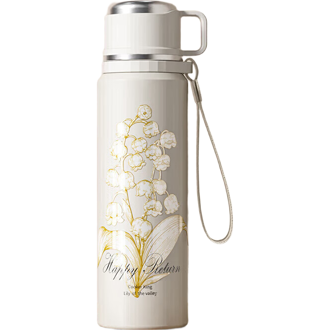 Chuida Huang Insulated Bottle 316 Stainless Steel with Tea Strainer for Women and Children Large Capacity Water Bottle 800ml (Bellflower Design)