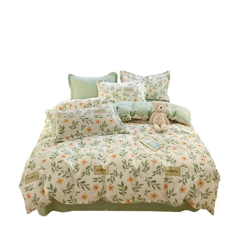 Wuyinliangpin Student Dormitory Pure Cotton Three-Piece Set, 0.9/1.2 Meter Children's Single Bedding Set with Duvet Cover, Sheet And Pillowcases, Lime Gree