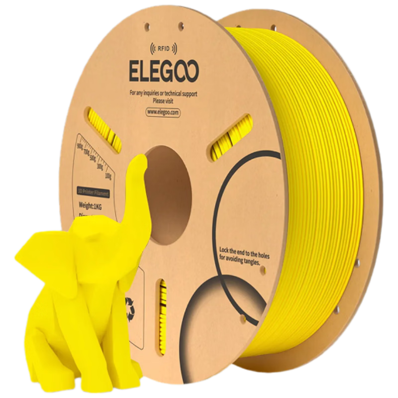 ELEGOO PLA 3D Printing Filament Yellow 1.75mm 1kg RFID Smart Identification High Toughness High Compatibility Universal Eco-friendly PLA Filament for 3D Printers