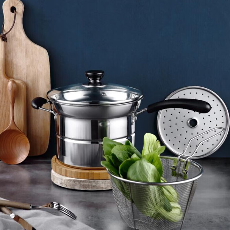 DESLON Multifunctional Noodle Pot Fryer Cooking Pot Soup Pot Multi-Purpose Cookware 22cm Stainless Steel Steamer DFS-D011 2