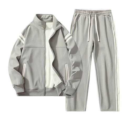 MiiOW Men's Autumn Winter Set Casual Sports Jacket and Pants Two-Piece Set, Bean Gray, L