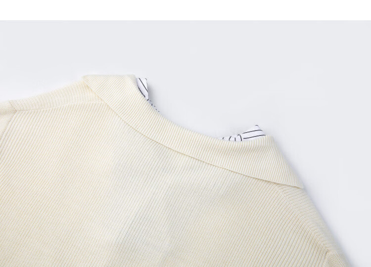 Demana【Sheep Wool and Mulberry Silk Blend】Spring Minimalist Patchwork Striped Polo Neck Knit Sweater for Women 17