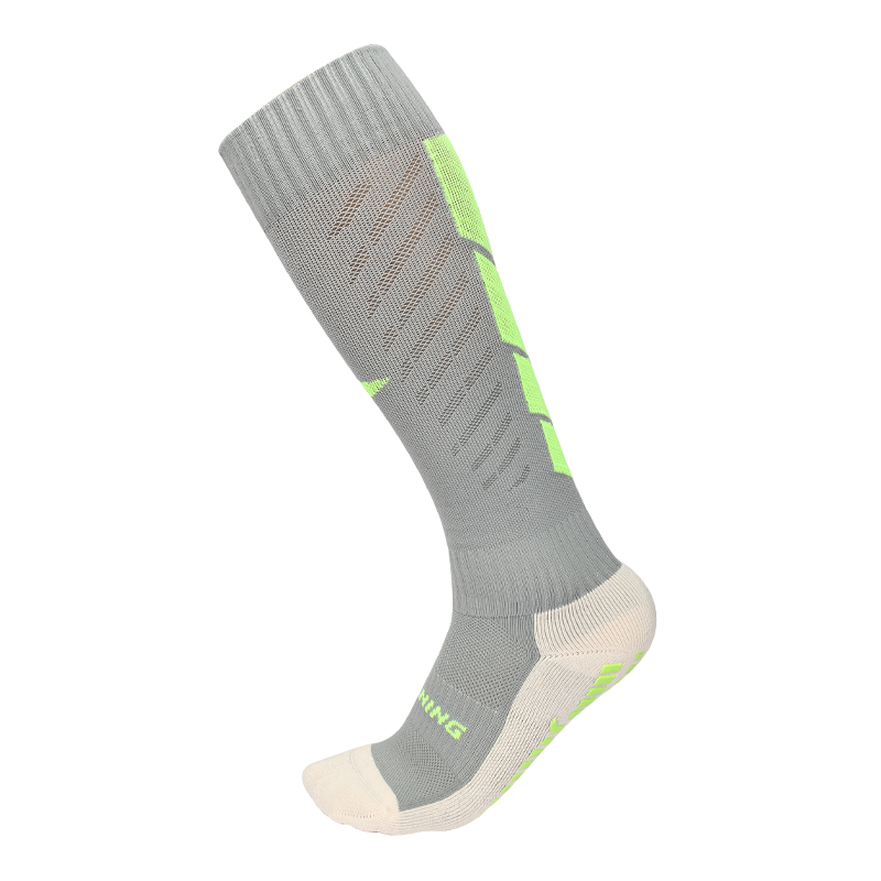 Li-Ning Football Socks Long Tube Adult Children Silicone Professional Match Anti-Slip Breathable Compression Shin Guard Sleeves Gray L