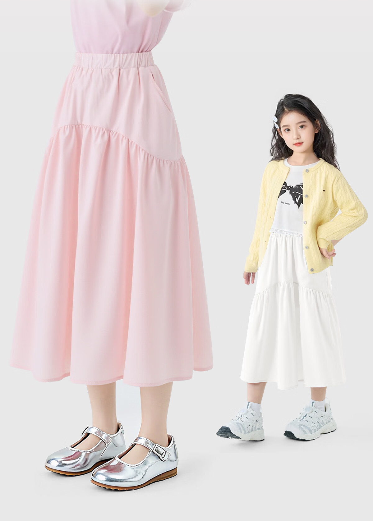 PEPCO Girls' Summer Cool Quick-Dry Skirt Mid-Length Anti-Exposure Skirt for Older Kids 3