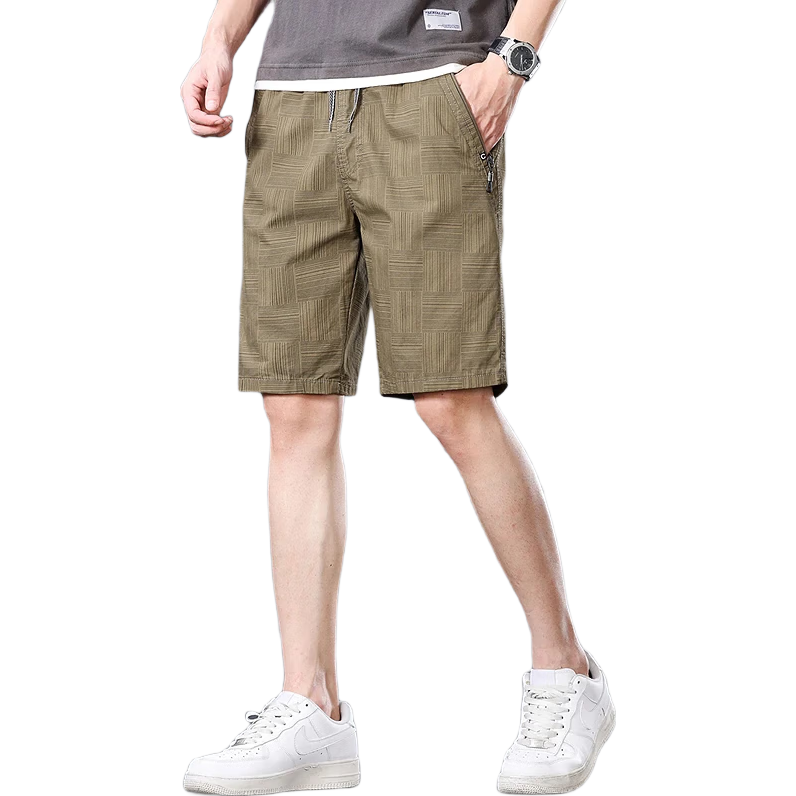 Romon 100% Cotton Casual Shorts Men Summer Thin Trendy Straight Elastic Waist Solid Color Knee-Length Khaki 3XL