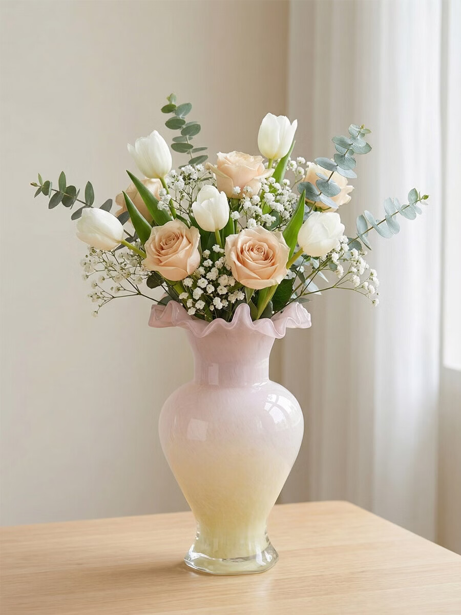 Qi Ju Elegant Nordic INS Fresh Glass Vase Water Plant Fresh Flowers Living Room Flower Arrangement Pink Thickened Model 30224 4
