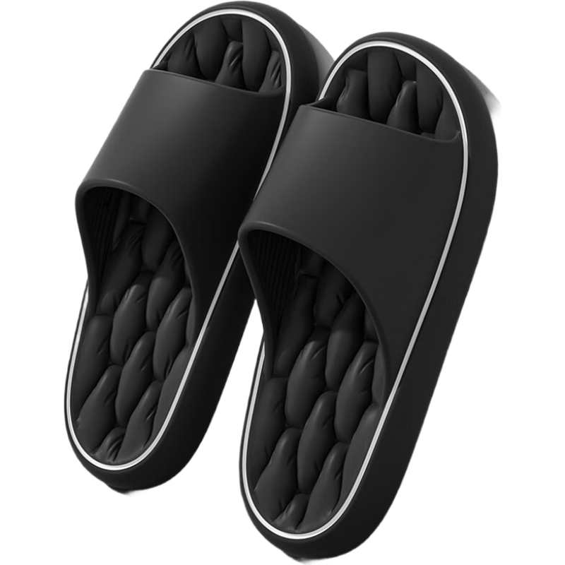 Seven-Color Spun Men's Slippers Soft Sole Home Couple Bathroom Shower Non-Slip Thick Sole Outdoor Women's Sandals Black Size 44-45