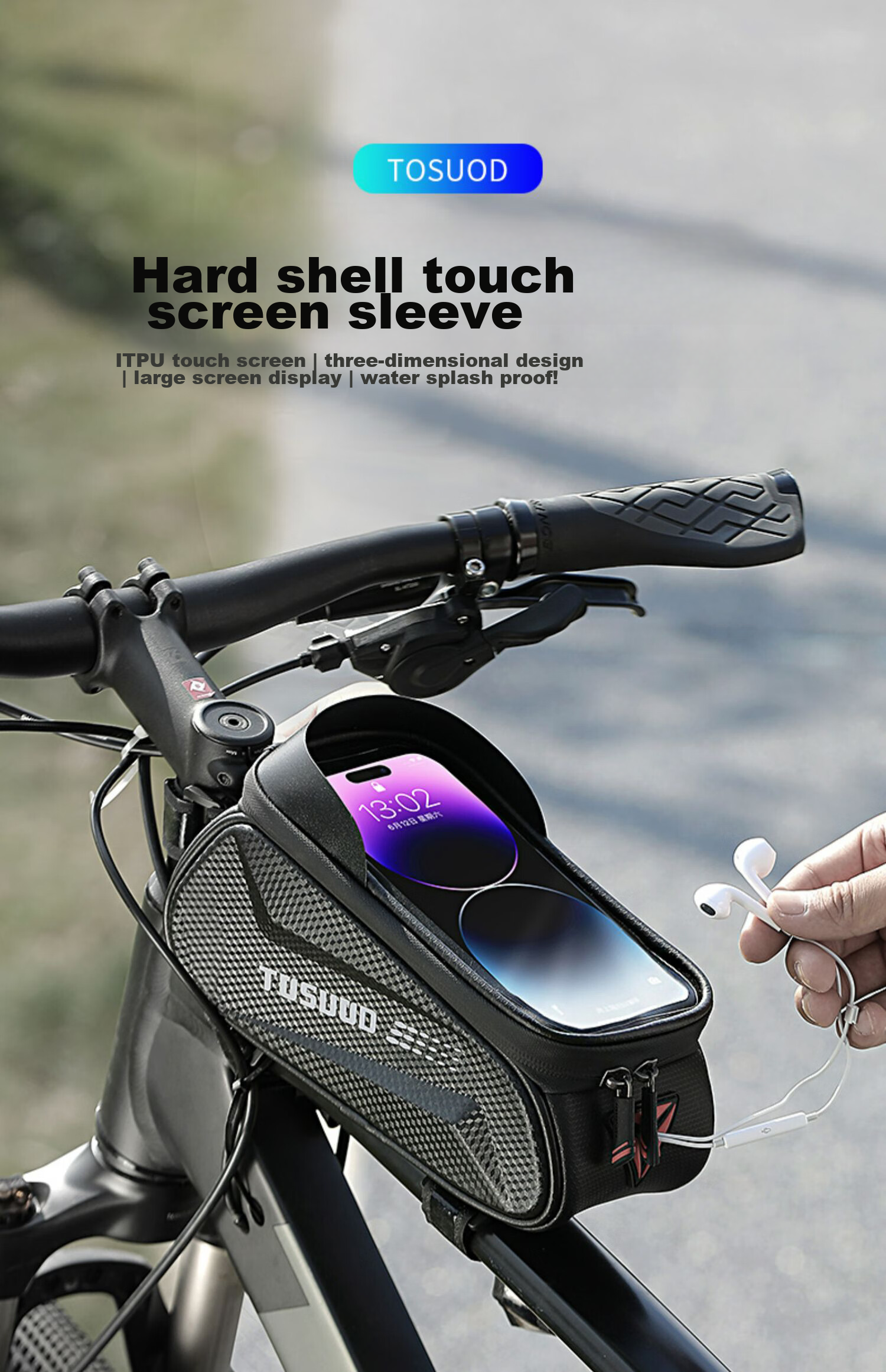 TOSUOD Bicycle Front Frame Bag Phone Tool Storage Bag Mountain Road Bike Top Tube Bag Cycling Gear 2.0L 17
