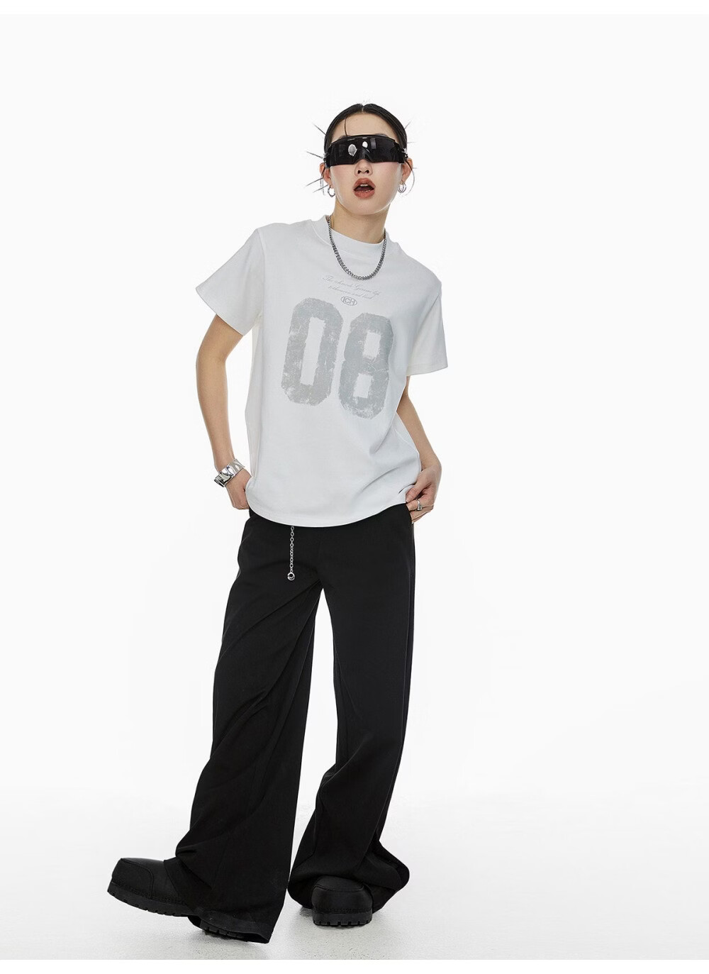 ICH MODE Women's American Slim Fit Shoulder T-Shirt 2026 Summer New Printed Short Sleeve Sports Top White L 12