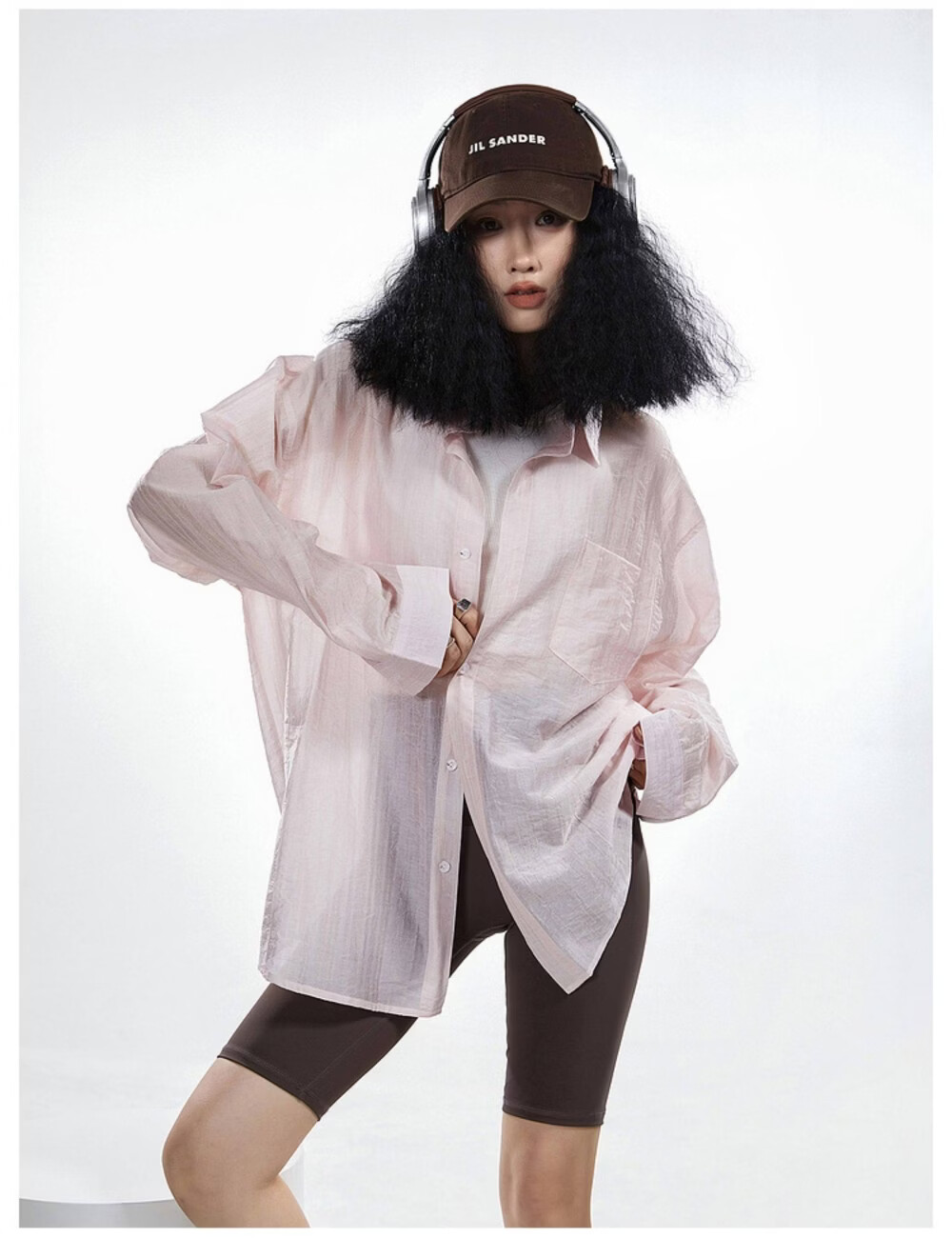 ICH MODE American Style White Shirt Women Summer Loose Physical Sun Protection Shirt Jacket Long Sleeve Top Blue XL 34