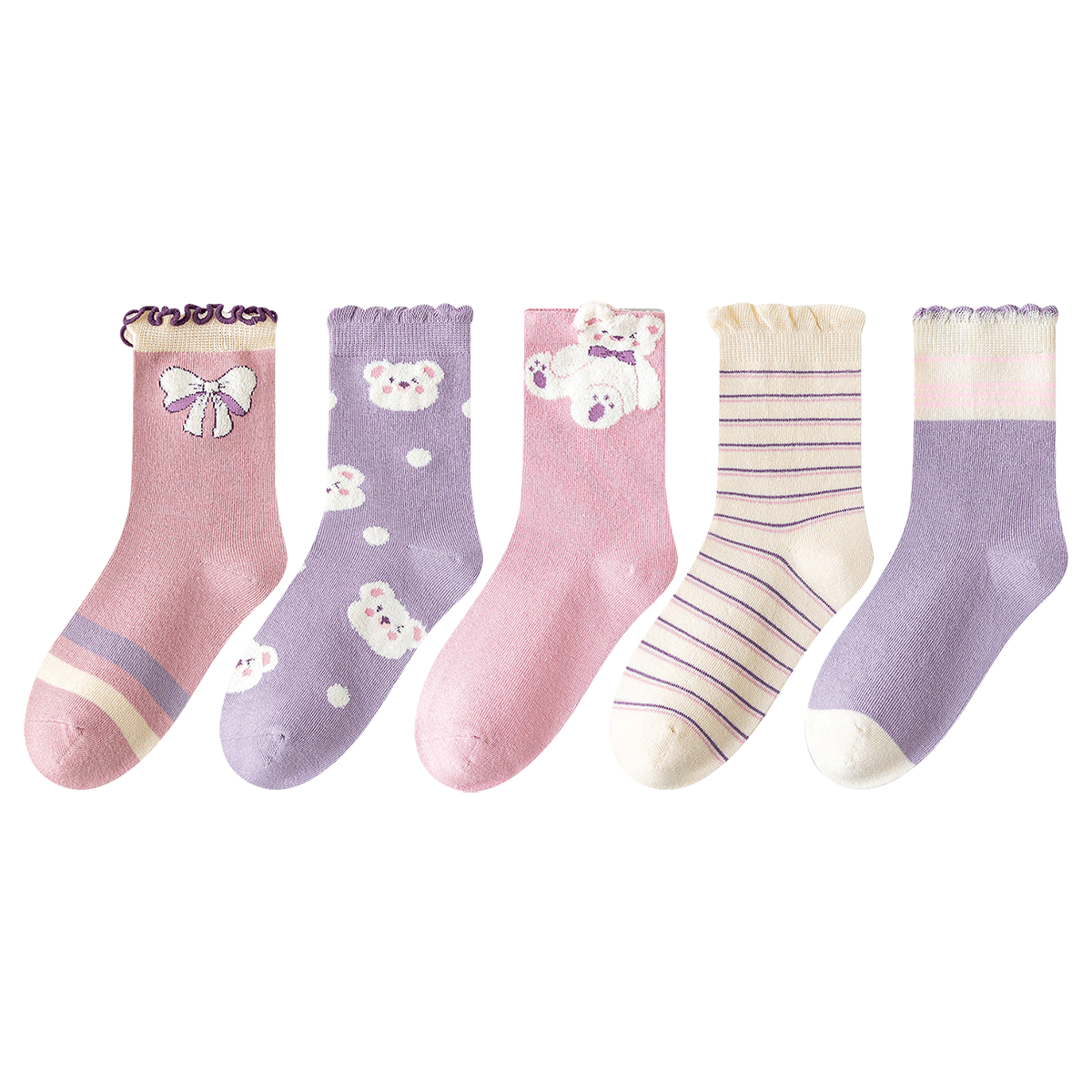 Little Pig Banner Girls' Socks A-Class Standard Skin-Friendly Xinjiang Long-Staple Cotton Seamless High-Elastic Princess Mid-Calf Cotton Socks for Older Children