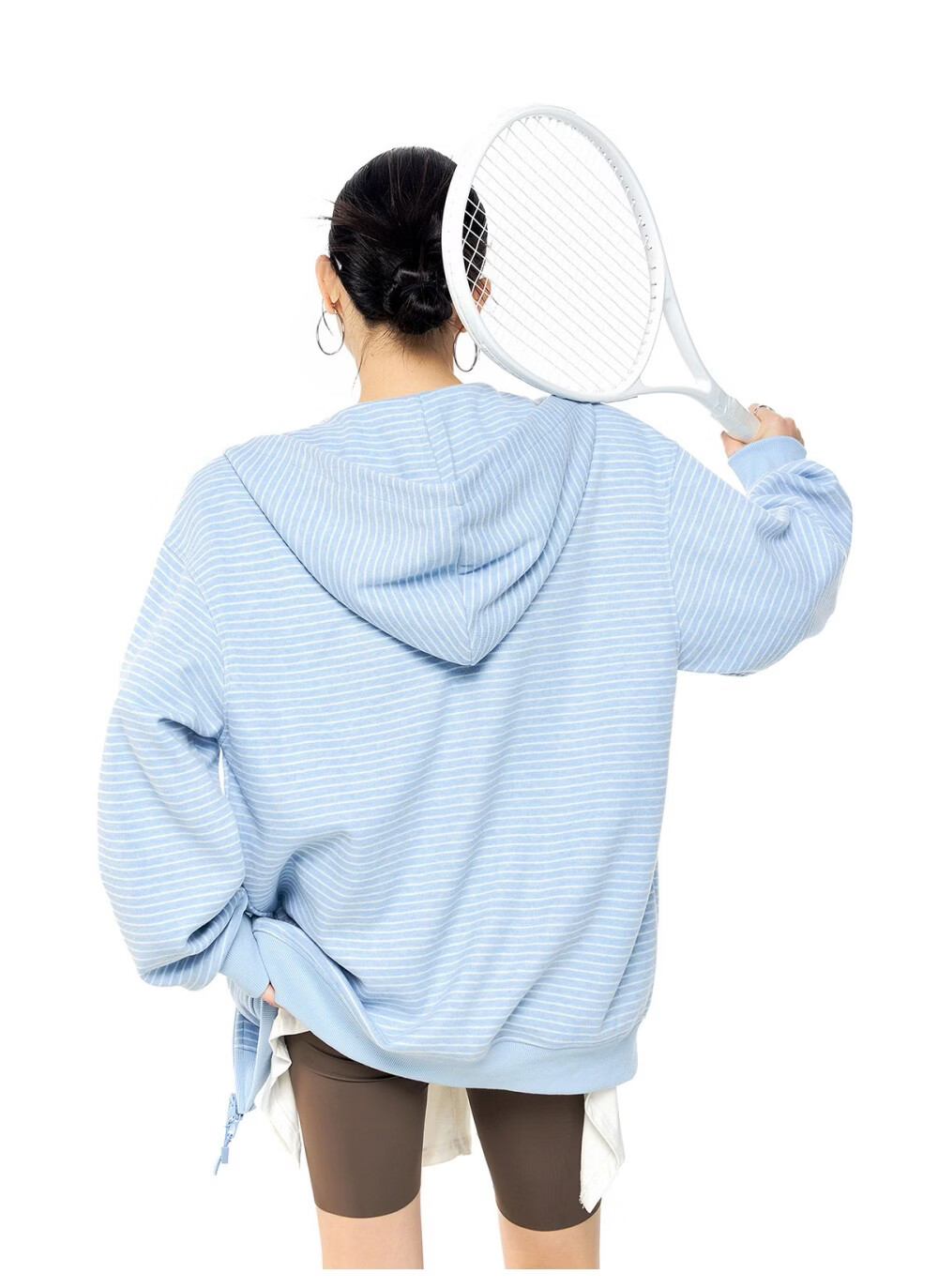 ICH MODE Celebrity Style Striped Hoodie Cardigan Sweatshirt for Women Spring Autumn New Sports Jacket Black M 7