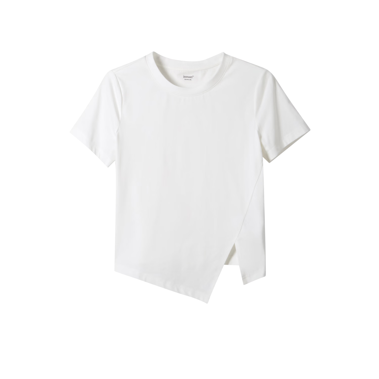 INMAN INMAN [Runway Style] Suolona Round Neck Solid Color T-Shirt for Women, Summer 2026 Irregular Top, Crescent White, Size S