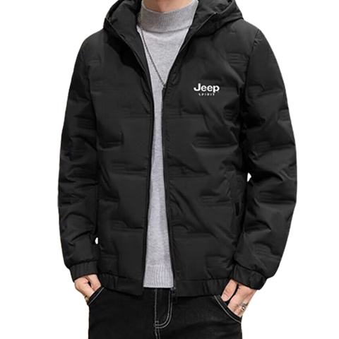 JEEP SPIRIT Men's Cotton Jacket, Autumn And Winter Thickened Padded Coat, Hooded Windproof Warm Casual Versatile Outerwear