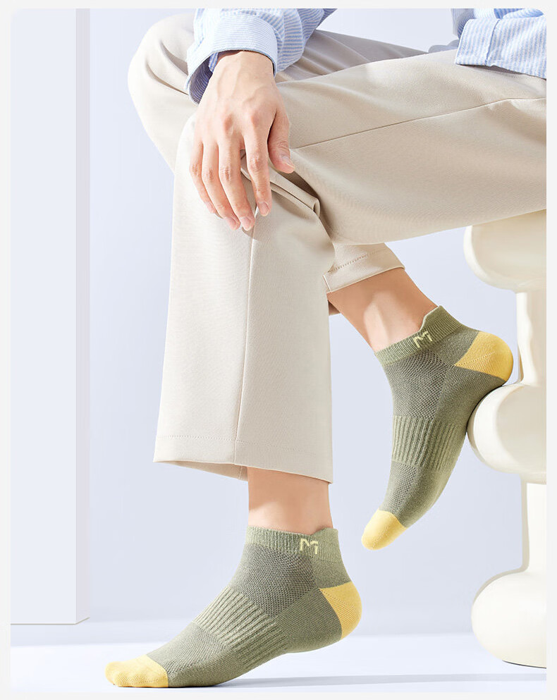 Mian Xiaonian Men's Cotton Short Socks Spring Summer 100% Pure Cotton 10A Antibacterial Odor-Resistant Breathable Mesh Low-Cut Socks 10 Pairs Pack 1