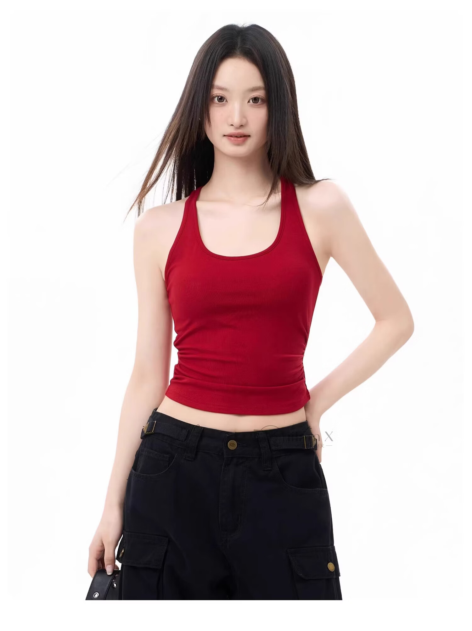 La Chapelle Red Racerback Tank Top with Built-in Padded Bra Summer Inner and Outer Wear Ancola Red S 8