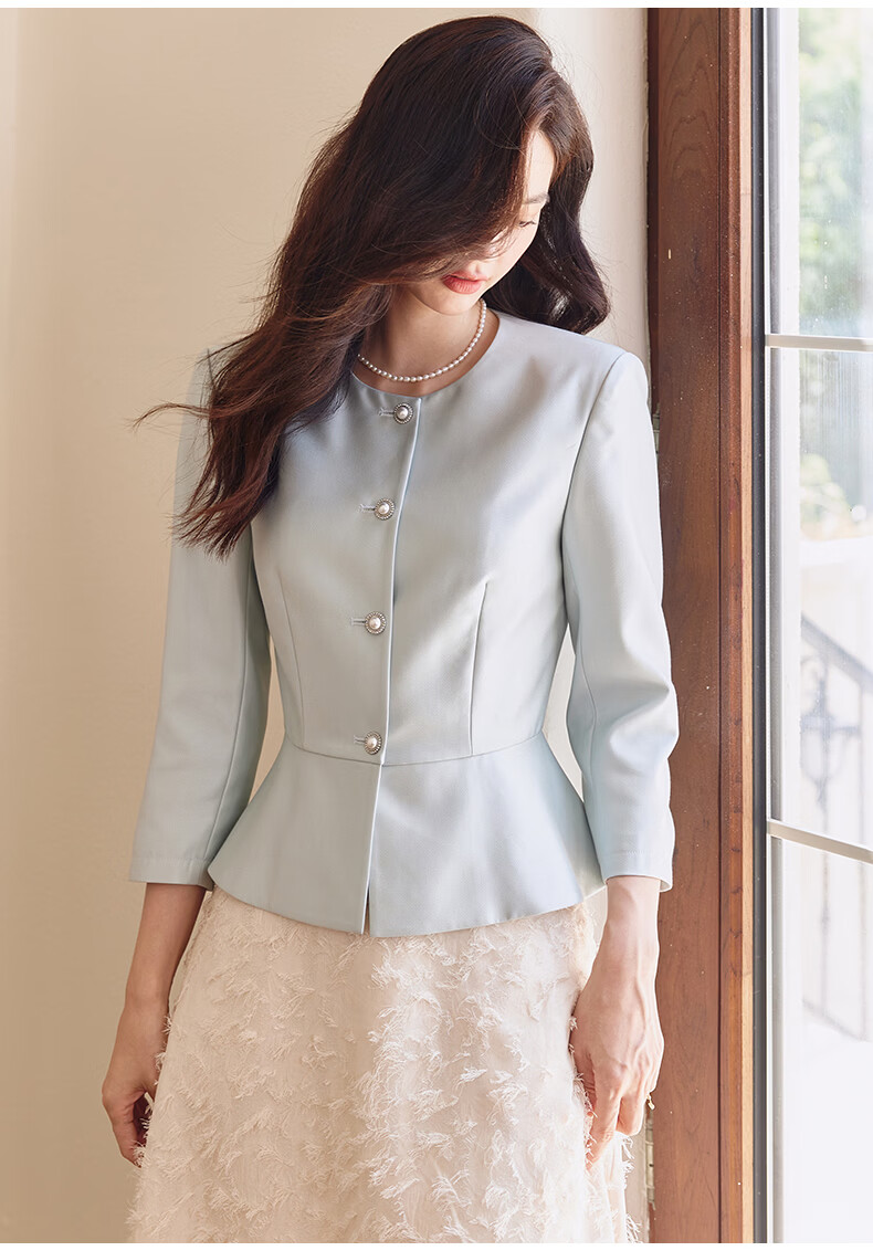 ROEYSHOUSE Women's Light Green Glossy Slim Fit Short Blazer Early Spring Professional Slimming Suit Jacket 09101 M 11