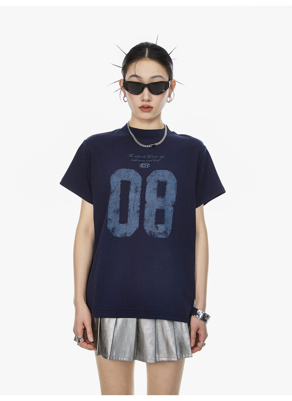 ICH MODE Women's American Slim Fit Shoulder T-Shirt 2026 Summer New Printed Short Sleeve Sports Top White L 29