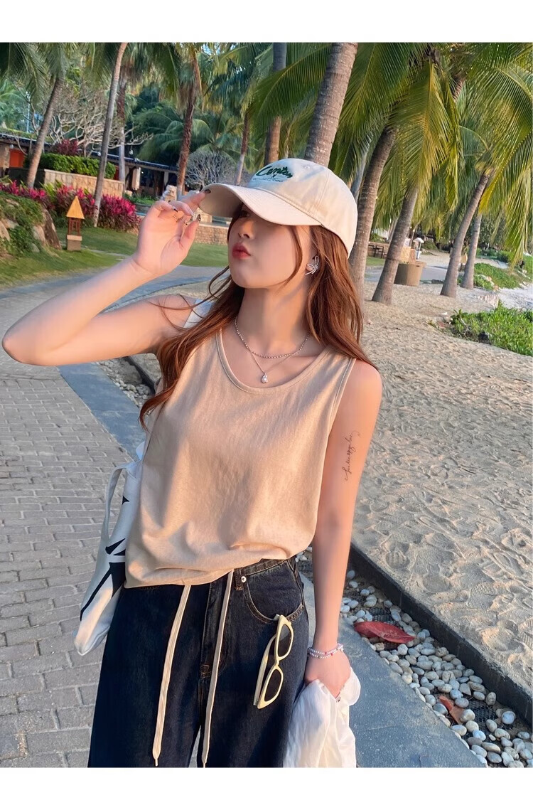 Langsha Women's Spring New Cotton Wide Strap Camisole Loose Sleeveless T-Shirt Top 22