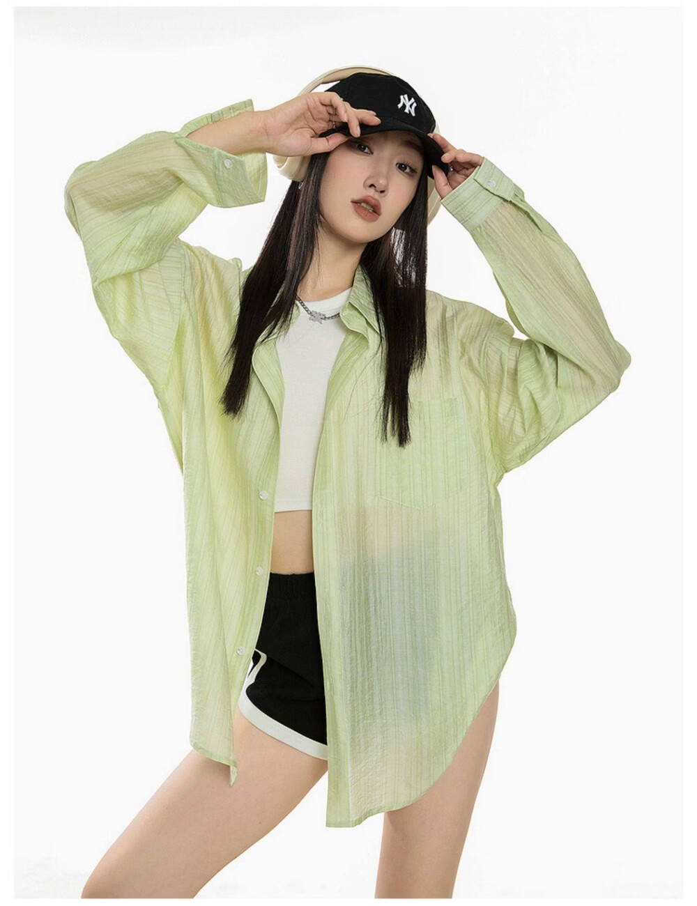 ICH MODE American Style White Shirt Women Summer Loose Physical Sun Protection Shirt Jacket Long Sleeve Top Blue XL 47