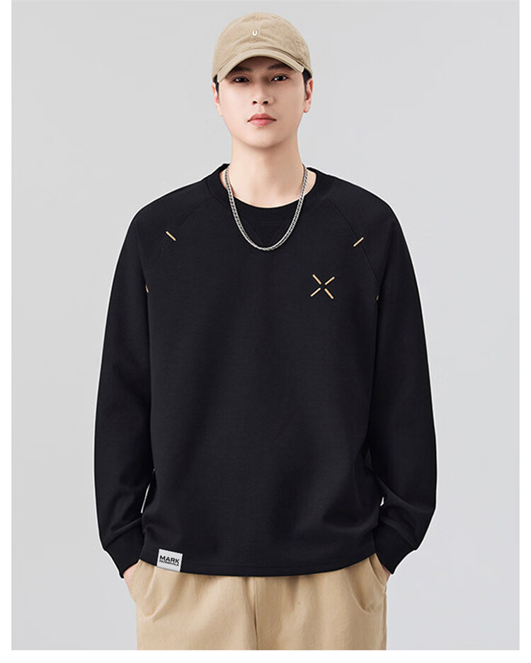 MARK FAIRWHALE Men's Long Sleeve T-Shirt Spring Autumn American Style Casual Loose Sweatshirt Black 2XL 2