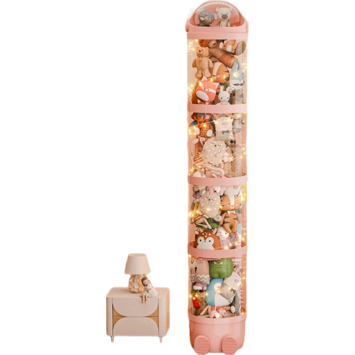 Siwangongli Plush Doll Storage Bin, Toy Organizer Basket, Children's Stuffed Animal Container, Transparent Zipper Storage Tube, Storage Basket